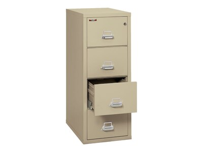 FireKing Classic 4-Drawer Vertical File Cabinet, Fire Resistant, Letter, Parchment, 31.56"D (4-1831-CPA)
