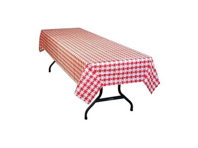 Table Mate Plaid 108"L x 54"W Plastic Table Covers, Red/White, 6/Pack (549rdg)