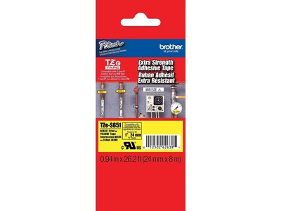 Brother P-touch TZe-S651 Laminated Extra Strength Label Maker Tape, 1" x 26-2/10', Black on Yellow (TZe-S651)