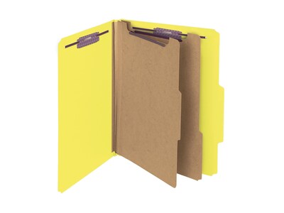 Smead Pressboard Classification Folders with SafeSHIELD Fasteners, 2" Expansion, Letter Size, 2 Dividers, Yellow, 10/Box (14034)