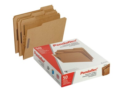 Pendaflex Kraft Fastener Folders, 2 Fasteners, 1/3 Cut Tabs, Letter,50/Box (PFXFK212)