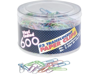 Officemate Paper Clips, #2, Translucent Assorted Colors, 600/Tub (97211)