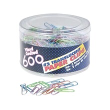 Officemate Paper Clips, #2, Translucent Assorted Colors, 600/Tub (97211)