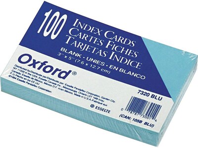 Oxford 3 x 5 Index Cards, Blank, Blue, 100/Pack (OXF7320BLU)