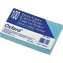 Oxford 3 x 5 Index Cards, Lined Blue, 100/Pack (OXF 7321 BLU)