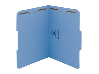 Smead Fastener File Folders, 2 Fasteners, Reinforced 1/3-Cut Tab, Letter Size, Blue, 50/Box (12040)