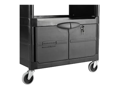 Rubbermaid 2-Shelf Plastic/Poly Mobile Utility Cart with Swivel Wheels, Black (FG345700BLA)