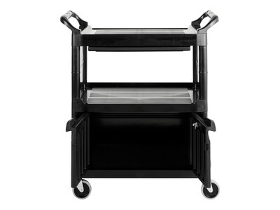 Rubbermaid 2-Shelf Plastic/Poly Mobile Utility Cart with Swivel Wheels, Black (FG345700BLA)