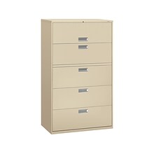 HON Brigade 600 Series 5-Drawer Lateral File Cabinet, Locking, Letter/Legal, Putty/Beige, 42W (H695