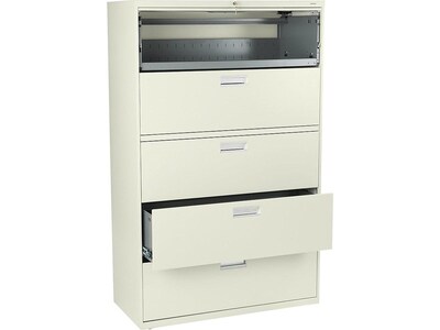 HON Brigade 600 Series 5-Drawer Lateral File Cabinet, Locking, Letter/Legal, Putty/Beige, 42"W (H695.L.L)