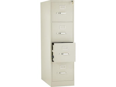 HON 310 Series 4-Drawer Vertical File Cabinet, Letter Size, Lockable, 52"H x 15"W x 26.5"D, Putty (HON314PL)
