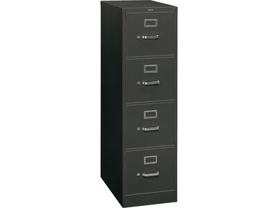 HON 310 Series 4-Drawer Vertical File Cabinet, Letter Size, Lockable, 52H x 15W x 26.5D, Black (H