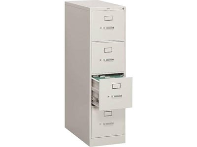 HON 310 Series 4-Drawer Vertical File Cabinet, Letter Size, Lockable, 52"H x 15"W x 26.5"D, Light Gray (HON314PQ)