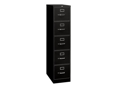 HON 310 Series 5-Drawer Vertical File Cabinet, Letter Size, Lockable, 60H x 15W x 26.5D, Black (H