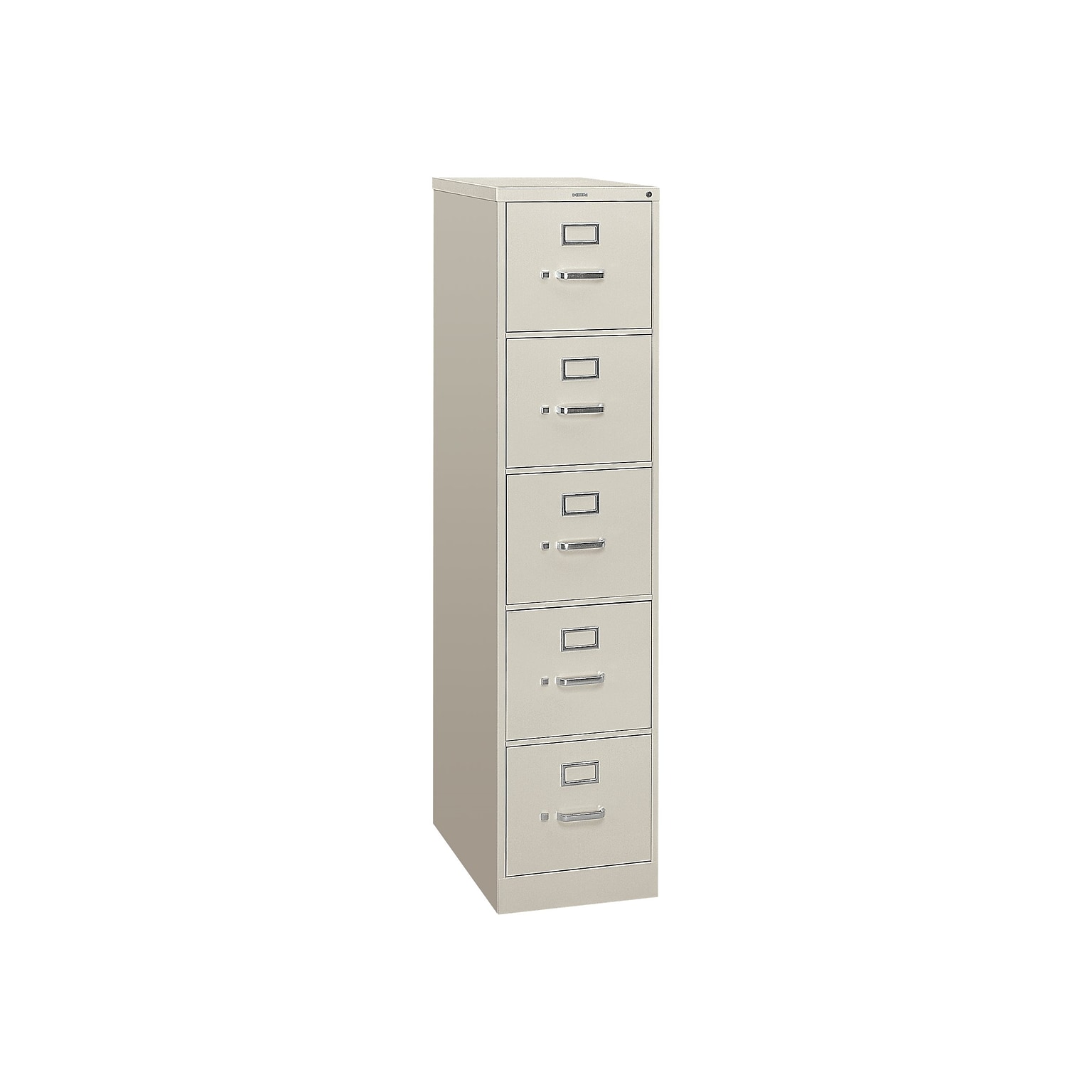 HON 310 Series 5-Drawer Vertical File Cabinet, Letter Size, Lockable, 60H x 15W x 26.5D, Light Gray (HON315PQ)