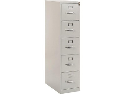 HON 310 Series 5-Drawer Vertical File Cabinet, Letter Size, Lockable, 60"H x 15"W x 26.5"D, Light Gray (HON315PQ)