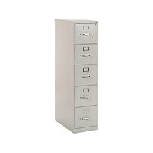 HON 310 Series 5-Drawer Vertical File Cabinet, Letter Size, Lockable, 60H x 15W x 26.5D, Light Gr