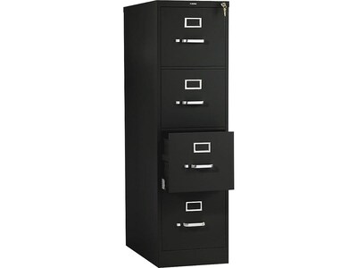 HON 510 Series 4-Drawer Vertical File Cabinet, Locking, Letter, Black, 25"D (HON514PP)