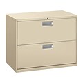 HON Brigade 600 Series 2-Drawer Lateral File Cabinet, Locking, Letter/Legal, Putty/Beige, 36W (H682