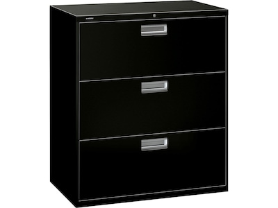 HON Brigade 600 Series 3-Drawer Lateral File Cabinet, Letter/Legal Size, Lockable, 40.88"H x 36"W x 19.25"D, Black (H683.L.P)