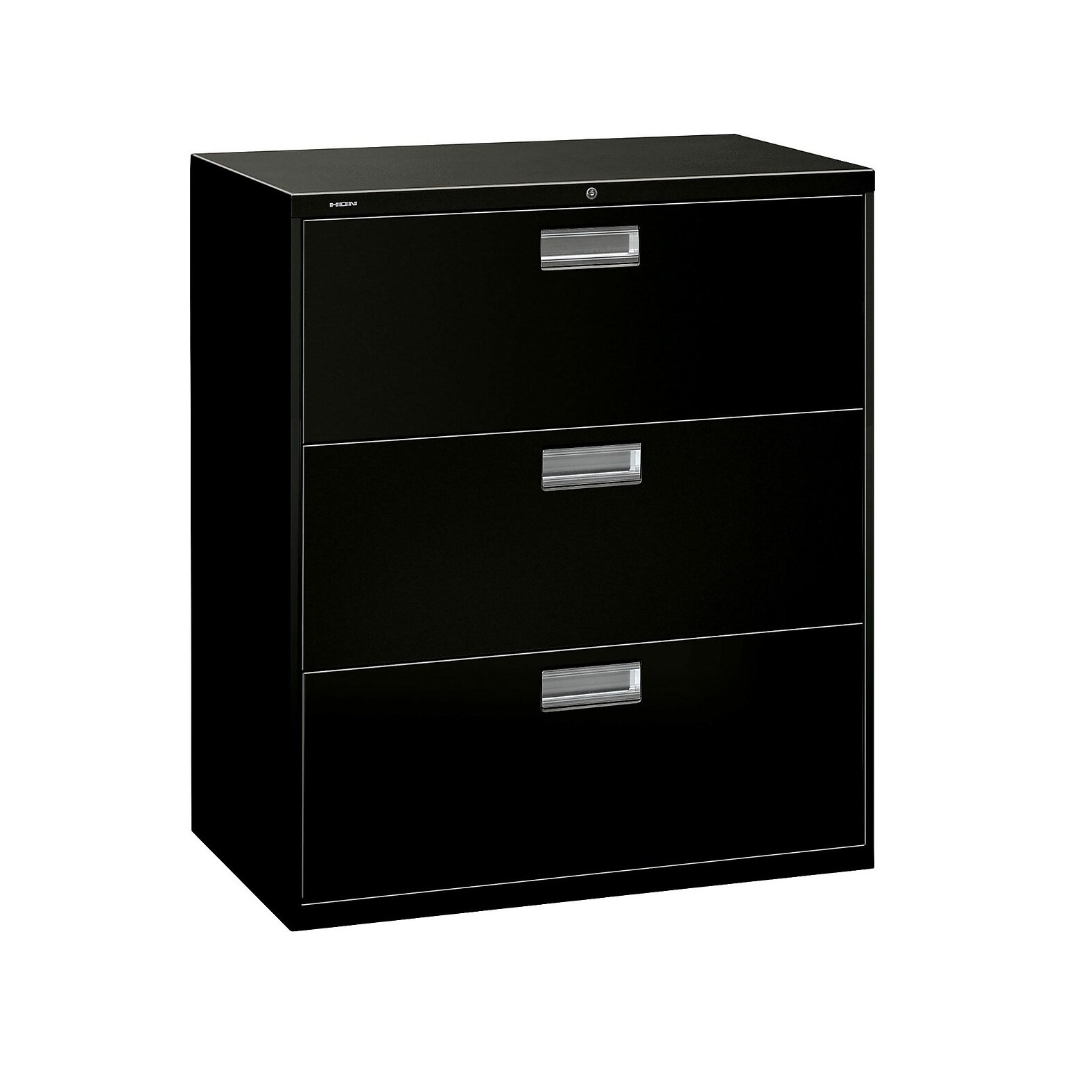 HON Brigade 600 Series 3-Drawer Lateral File Cabinet, Locking, Letter/Legal, Black, 36W (H683.L.P)