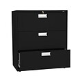 HON Brigade 600 Series 3-Drawer Lateral File Cabinet, Locking, Letter/Legal, Black, 36W (H683.L.P)