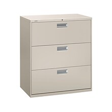 HON Brigade 600 Series 3-Drawer Lateral File Cabinet, Letter/Legal Size, Lockable, 36W, Light Gray
