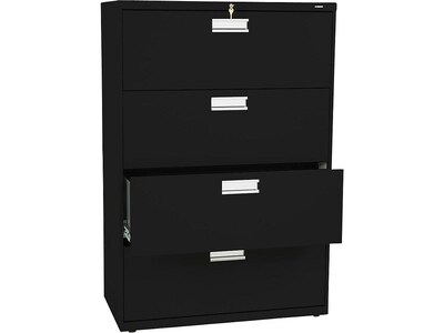 HON Brigade 600 Series 4-Drawer Lateral File Cabinet, Letter/Legal Size, Lockable, 52"H x 36"W x 18"D, Black (HON684LP)