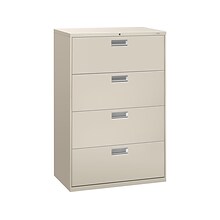 HON Brigade 600 Series 4-Drawer Lateral File Cabinet, Letter/Legal Size, Lockable, 36W, Light Gray