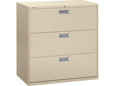 HON Brigade 600 Series 3-Drawer Lateral File Cabinet, Locking, Letter/Legal, Putty/Beige, 42W (H693