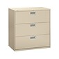 HON Brigade 600 Series 3-Drawer Lateral File Cabinet, Locking, Letter/Legal, Putty/Beige, 42"W (H693.L.L)