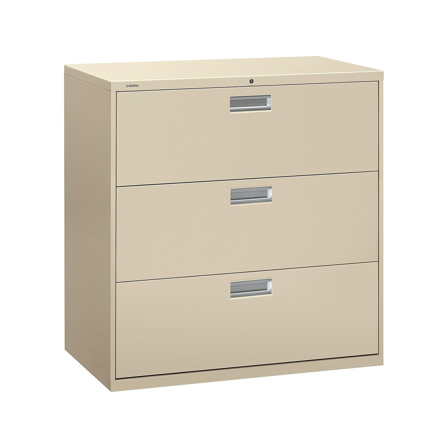 HON Brigade 600 Series 3-Drawer Lateral File Cabinet, Locking, Letter/Legal, Putty/Beige, 42W (H693.L.L)
