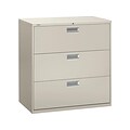 HON Brigade 600 Series 3-Drawer Lateral File Cabinet, Locking, Letter/Legal, Gray, 42W (H693.L.Q)