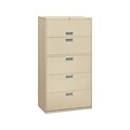 HON Brigade 600 Series 5-Drawer Lateral File Cabinet, Locking, Letter/Legal, Putty/Beige, 36W (H685.L.L)