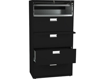 HON Brigade 600 Series 5-Drawer Lateral File Cabinet, Locking, Letter/Legal, Black, 36W (H685.L.P)