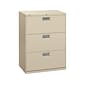 HON Brigade 600 Series 3-Drawer Lateral File Cabinet, Locking, Letter/Legal, Putty/Beige, 30"W (H673.L.L)