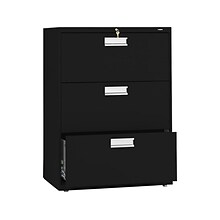 HON Brigade 600 Series 3-Drawer Lateral File Cabinet, Locking, Letter/Legal, Black, 30W (H673.L.P)