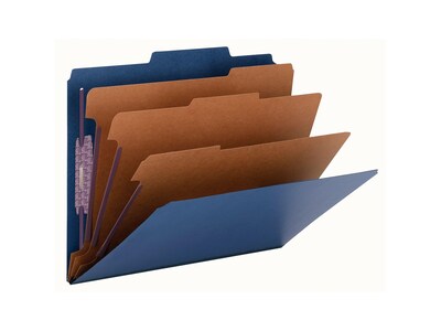 Smead Classification Folders with SafeSHIELD Fasteners, 3" Expansion, Letter Size, 3 Dividers, Dark Blue, 10/Box (14096)
