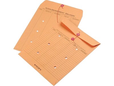 Quality Park Button & String Inter-Departmental Envelopes, 10 x 13, Brown, 100/Box (QUA63560)