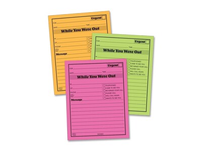 Adams While You Were Out Memo Pads, 4.25 x 5.5, Assorted Colors, 50 Sheets/Pad, 6 Pads/Pack (9711N