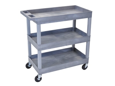 Luxor 3-Shelf Mixed Materials Mobile Utility Cart with Lockable Wheels, Gray (EC111-G)