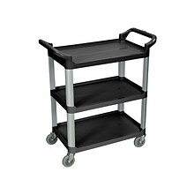 Luxor 3-Shelf Mixed Materials Mobile Serving Cart with Swivel Wheels, Black (SC12-B)