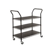 Safco 3-Shelf Metal Mobile Utility Cart with Lockable Wheels, Black (5338BL)