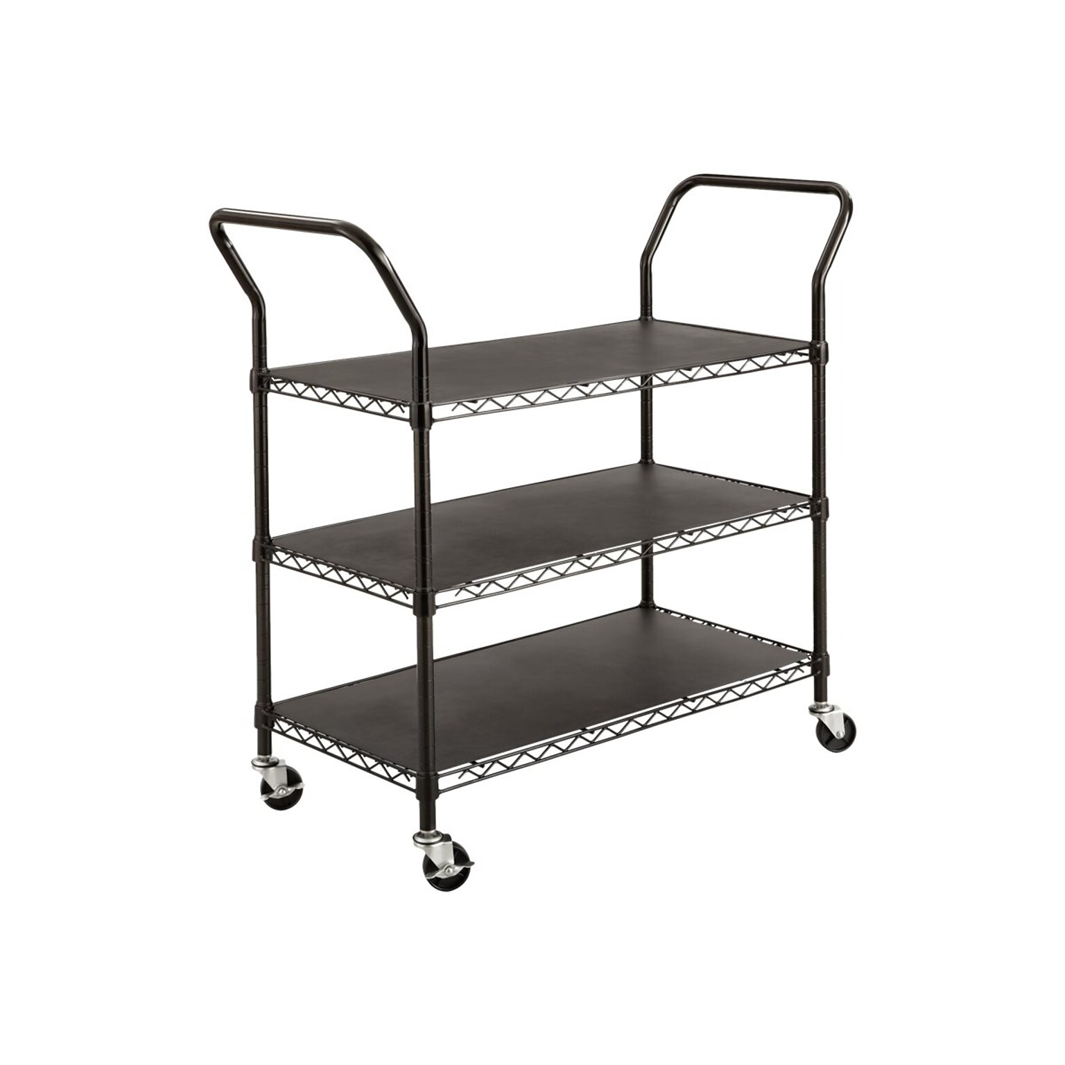 Safco 3-Shelf Metal Mobile Utility Cart with Lockable Wheels, Black (5338BL)