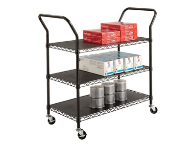 Safco 3-Shelf Metal Mobile Utility Cart with Lockable Wheels, Black (5338BL)