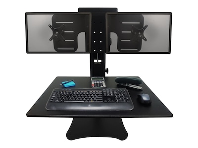 Victor Technology High Rise™ Manual Dual Monitor Standing Desk, 28" W, Laminate Wood (DC350)