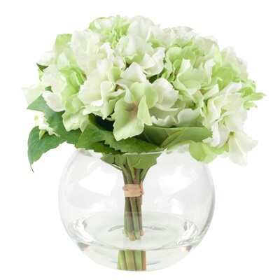 Pure Garden Hydrangea Floral Arrangement with Glass Vase - Green