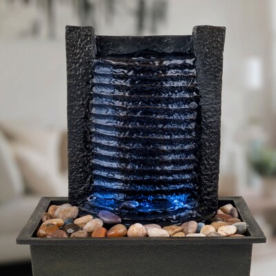 Pure Garden LED Waterfall Tabletop Fountain with LED Lights