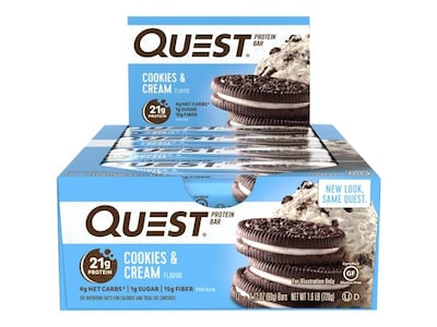 Quest Gluten Free Cookies & Cream Protein Bar, 2.12 oz, 12/Box (QUN00018)