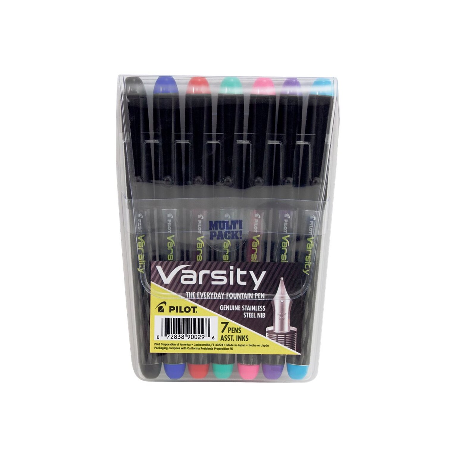 Pilot Varsity Fountain Pens, Medium Point, Assorted Ink, 7/Pack (90029)